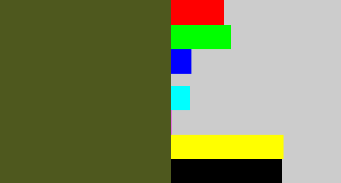 Hex color #4e581e - army green