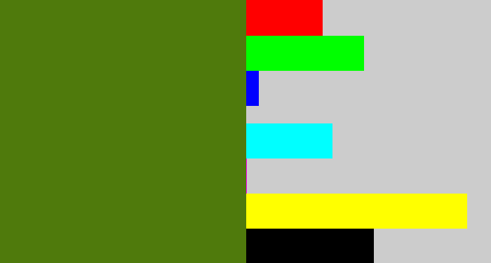 Hex color #4f7a0c - sap green