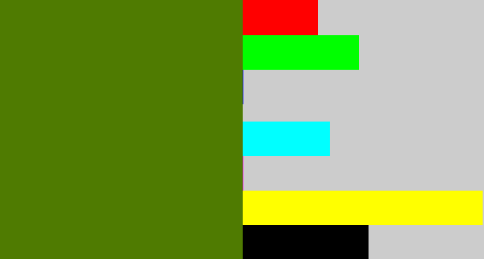 Hex color #4f7b01 - dark grass green