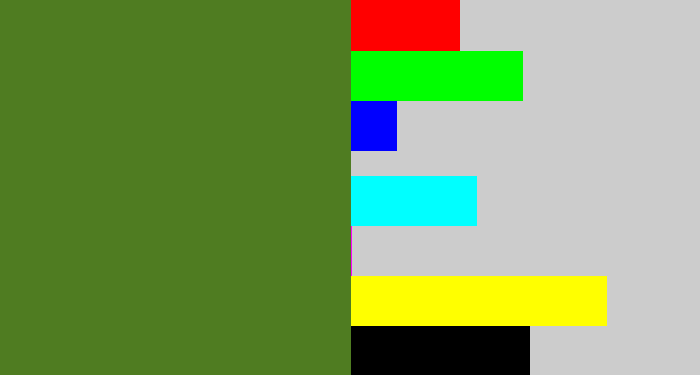 Hex color #4f7c21 - sap green