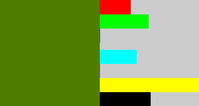 Hex color #4f7d00 - dark grass green