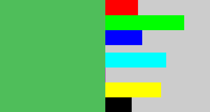 Hex color #4fbe5a - dark pastel green