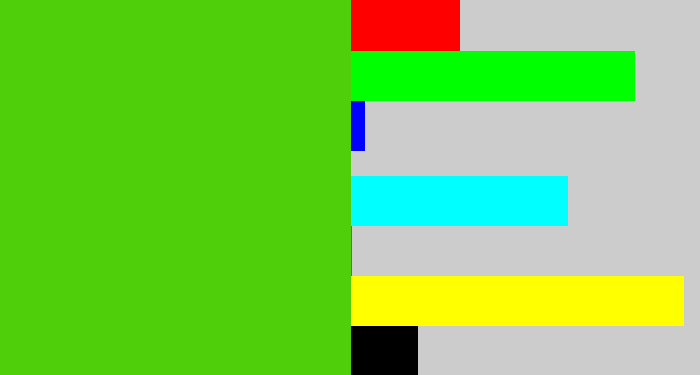 Hex color #4fce0a - frog green