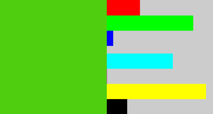 Hex color #4fce0f - frog green