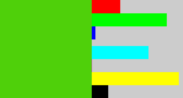 Hex color #4fd00a - frog green