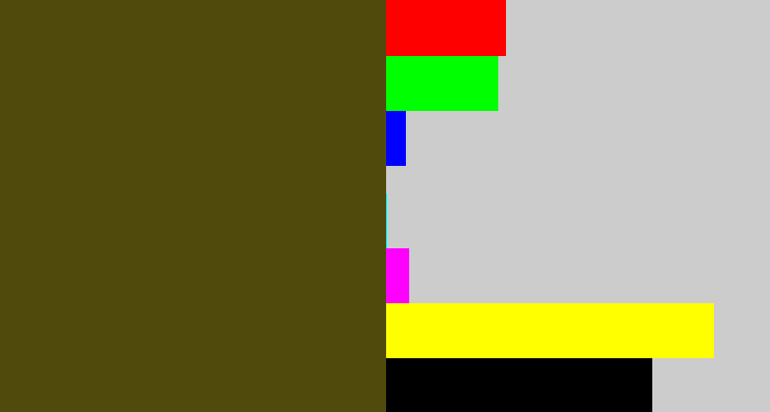 Hex color #504b0c - green brown