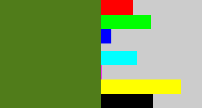Hex color #507c1a - sap green