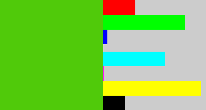 Hex color #50ca0a - frog green