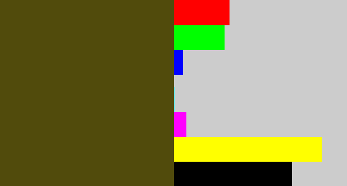 Hex color #514b0c - green brown