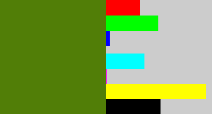 Hex color #517e07 - sap green