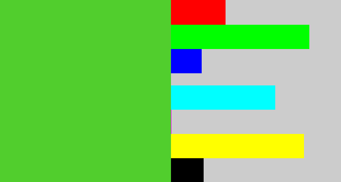 Hex color #51ce2d - toxic green