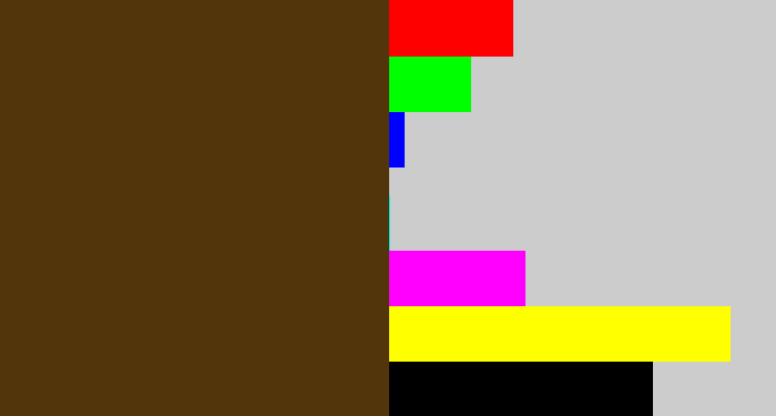Hex color #52350a - brown