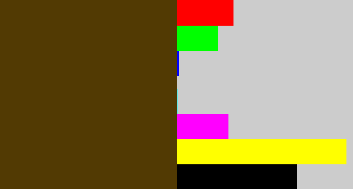 Hex color #523a03 - brown