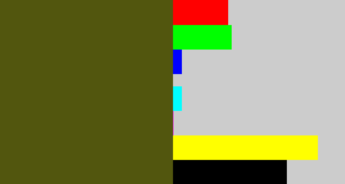 Hex color #52560e - army green