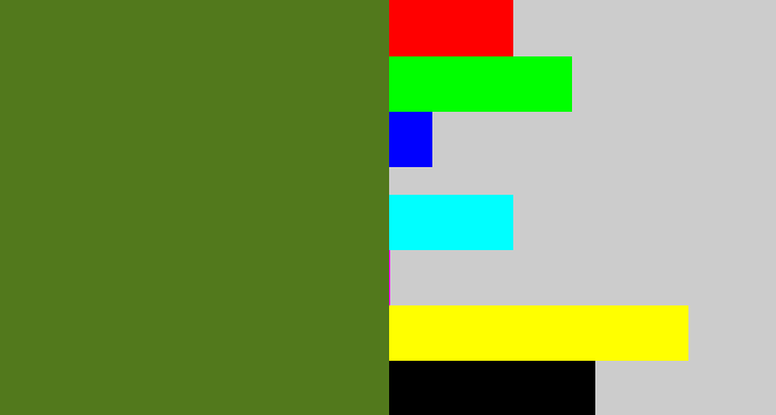 Hex color #52791c - sap green