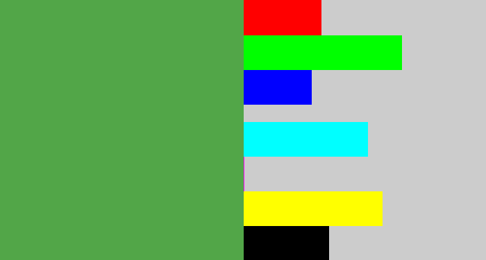 Hex color #52a648 - mid green