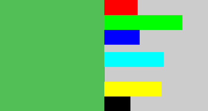 Hex color #52be56 - dark pastel green