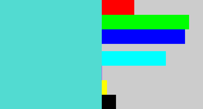 Hex color #52dbd1 - light greenish blue