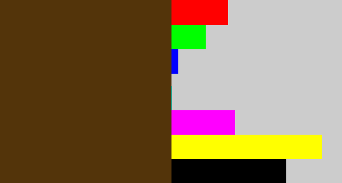 Hex color #53340a - brown