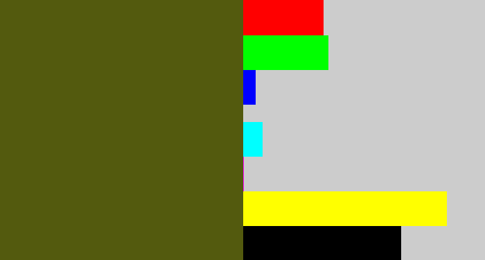 Hex color #535a0e - army green