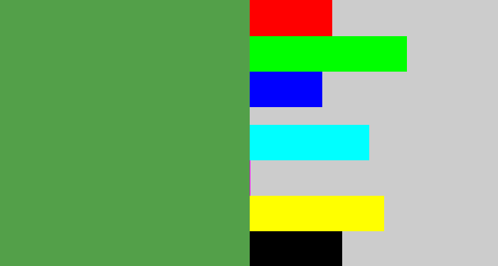 Hex color #53a049 - mid green