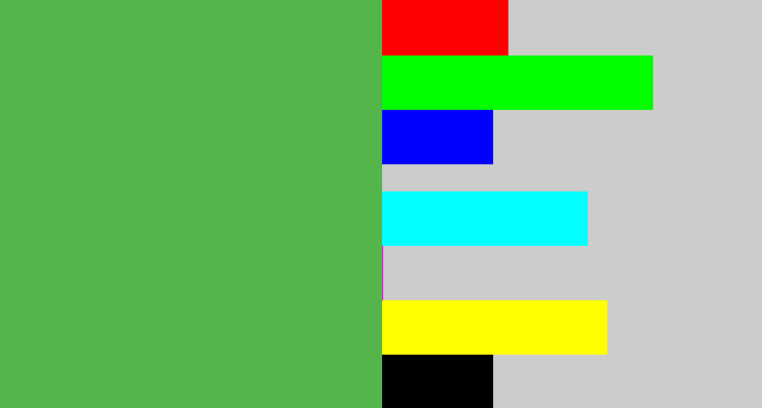Hex color #53b54a - mid green