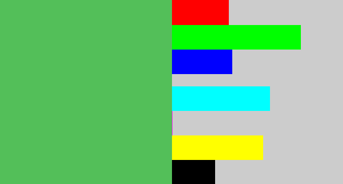 Hex color #53bf59 - dark pastel green