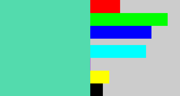 Hex color #53dbad - light greenish blue