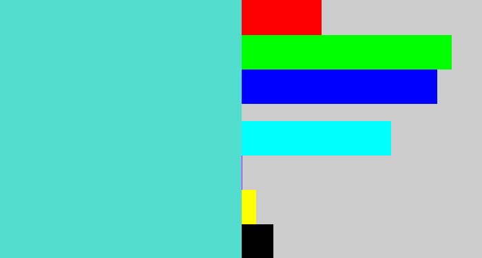 Hex color #53ddcf - light greenish blue