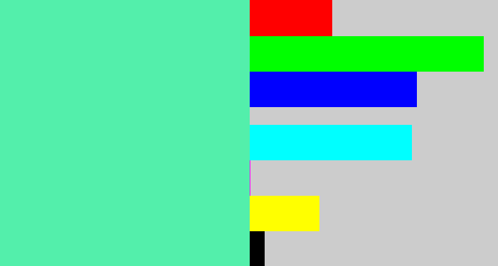 Hex color #53efab - light green blue