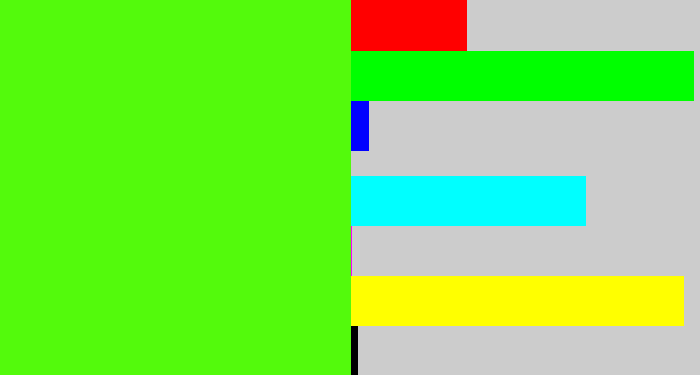 Hex color #53fa0c - bright lime green