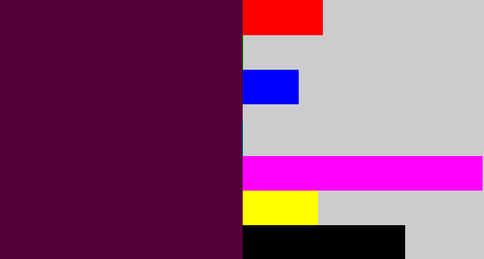 Hex color #54013a - plum