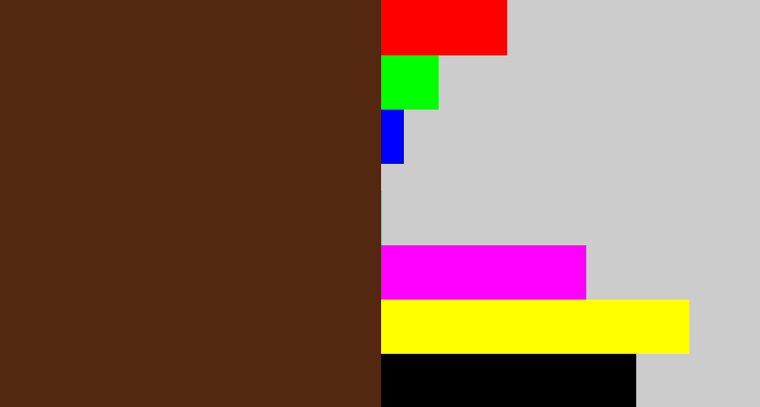 Hex color #542710 - brown