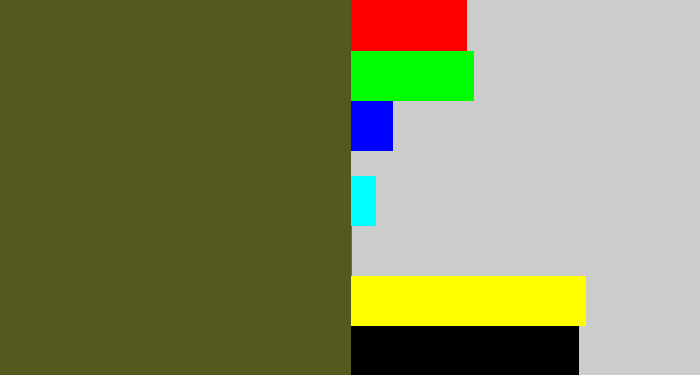 Hex color #545a1e - army green