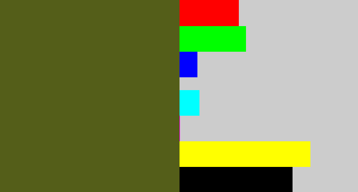 Hex color #545e19 - army green