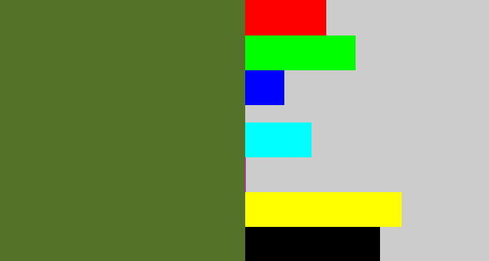 Hex color #547329 - camo green