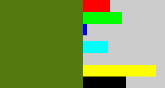 Hex color #547a0e - sap green
