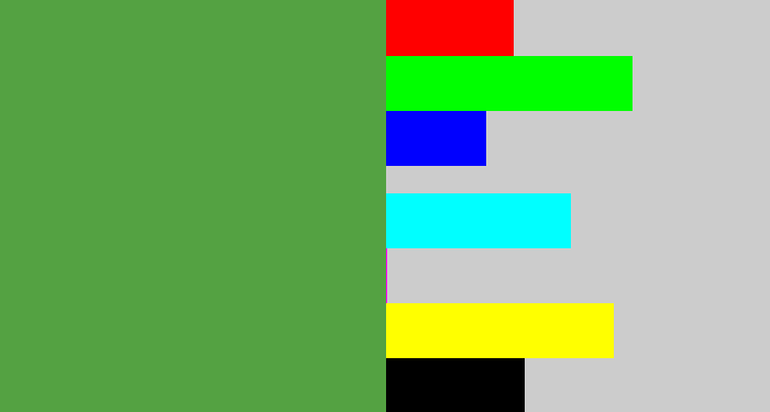 Hex color #54a242 - mid green