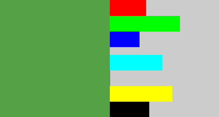 Hex color #54a245 - mid green