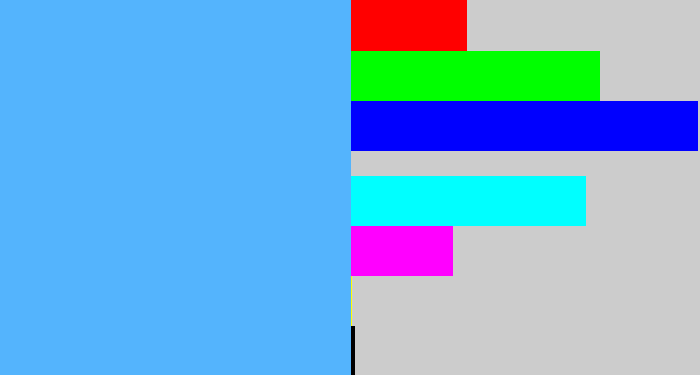 Hex color #54b4fd - sky blue