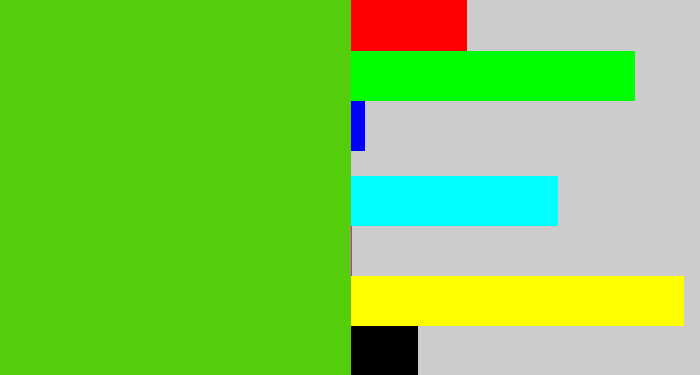 Hex color #54ce0a - frog green