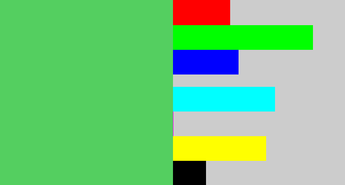 Hex color #54cf60 - lightish green