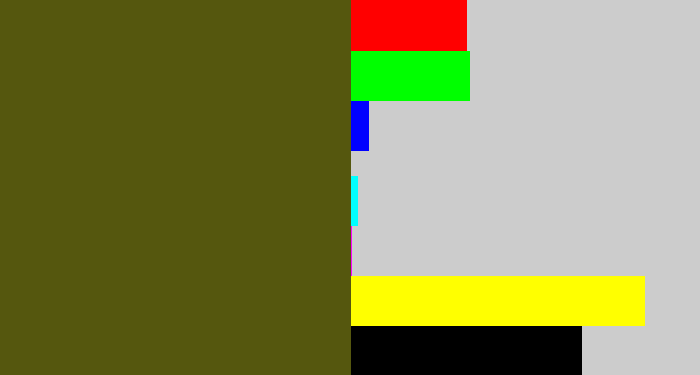 Hex color #55570e - army green