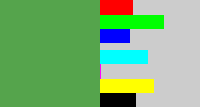 Hex color #55a44c - mid green