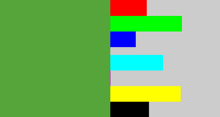 Hex color #55a53b - mid green