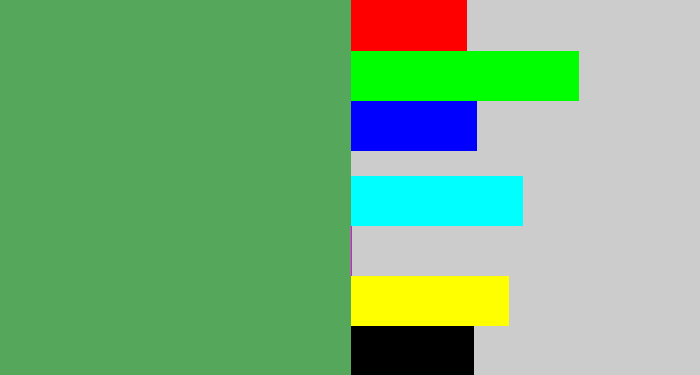 Hex color #55a75c - dark pastel green