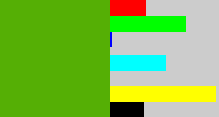 Hex color #55af05 - kermit green