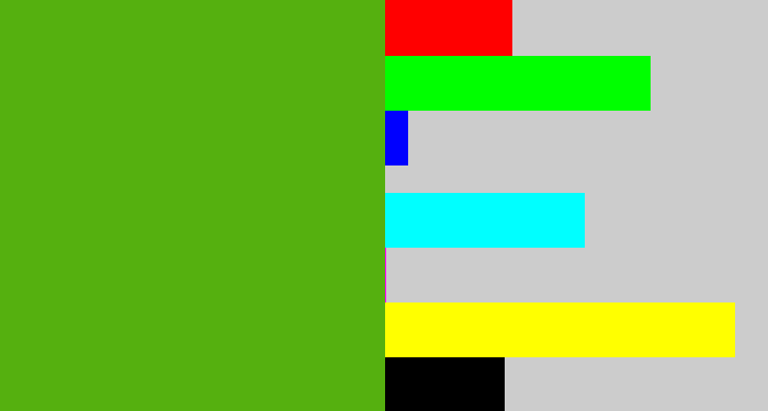 Hex color #55b00f - frog green