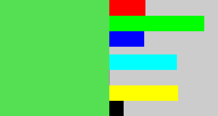 Hex color #55df52 - lightish green