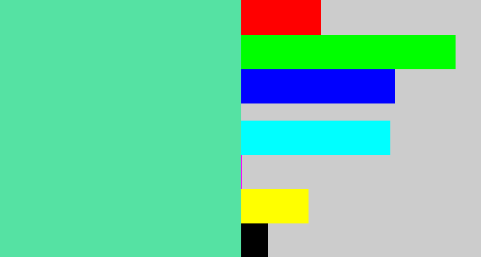 Hex color #55e2a3 - light green blue